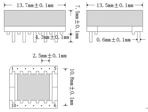 EPC13 H pin5+5外观尺寸图