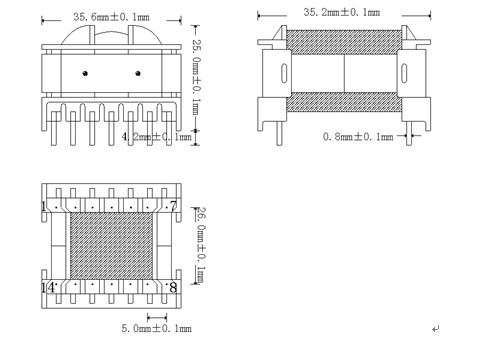 ETD29 W pin7+7外观尺寸图