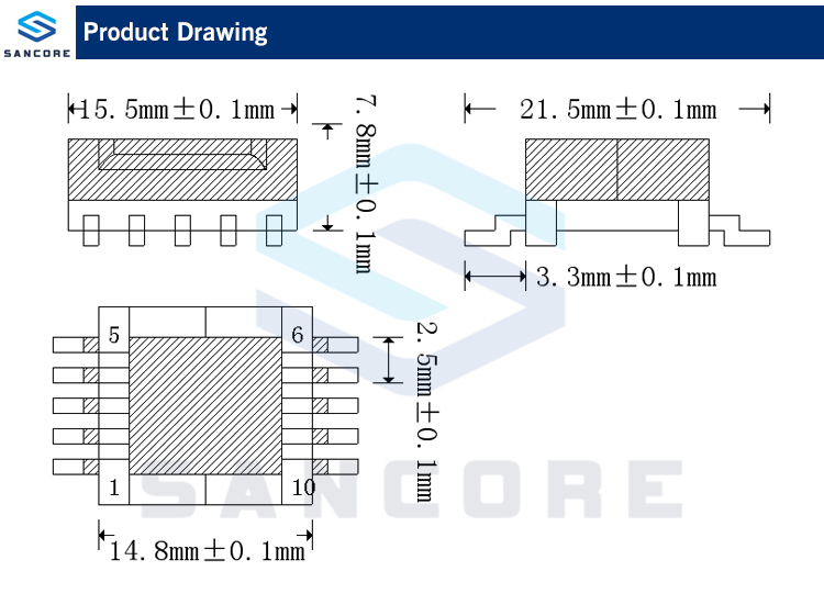 SX-EFD15-SMD(带铁盖）图纸展示